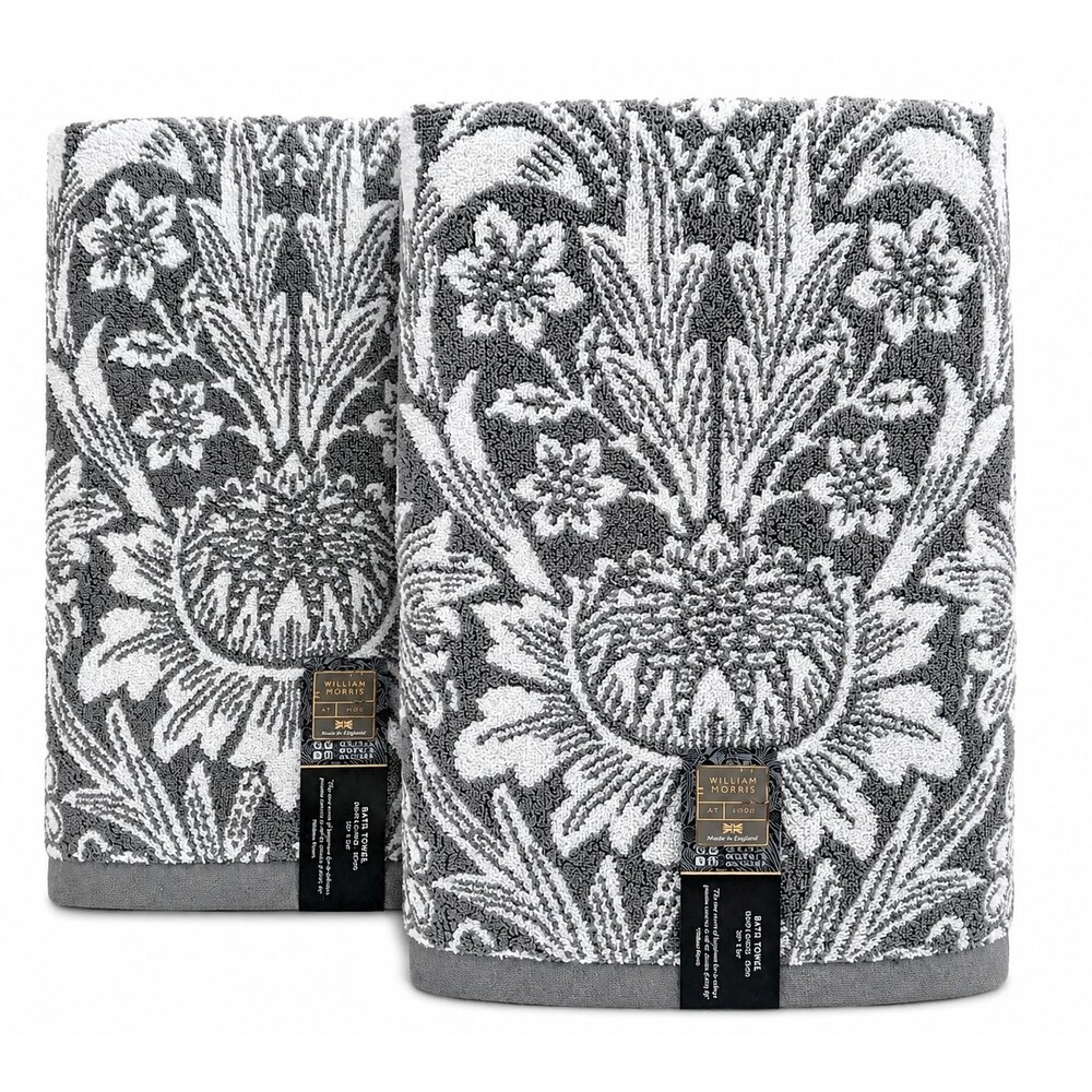 William Morris Sunflower Bath Towels Set of 2 Iron Gray Luxury English Garden